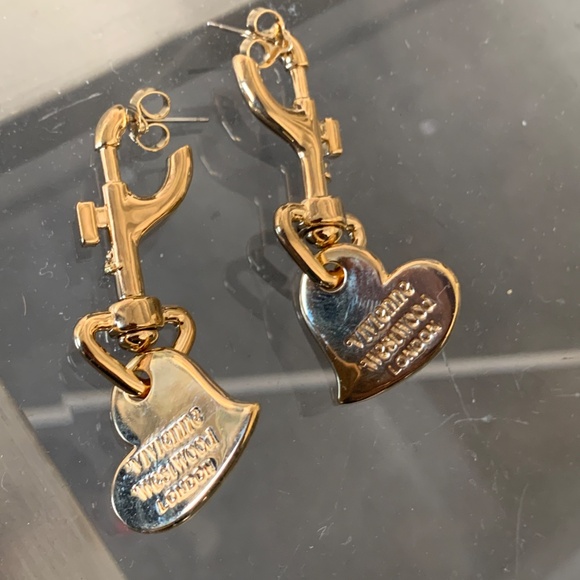 Vivienne Westwood New Beautiful Gold Spinning Engraved Heart & Clip Earrings - Picture 2 of 7